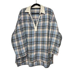 Free People Intimately Women's Medium Sunday Morning Plaid Cotton Sleep Shirt